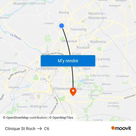 Clinique St Roch to C6 map