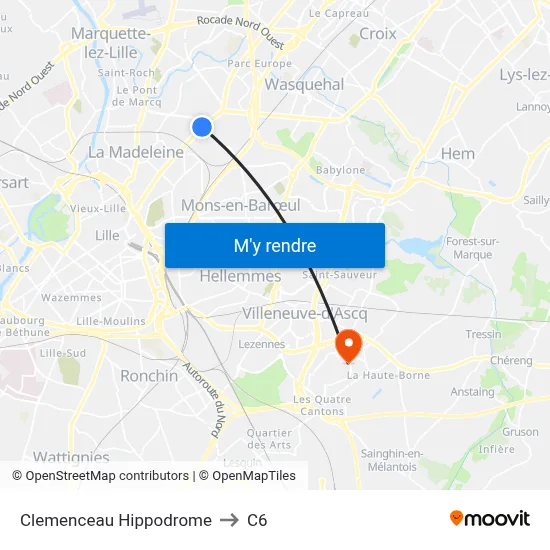 Clemenceau Hippodrome to C6 map
