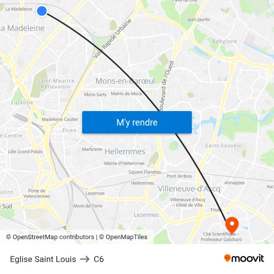 Eglise Saint Louis to C6 map