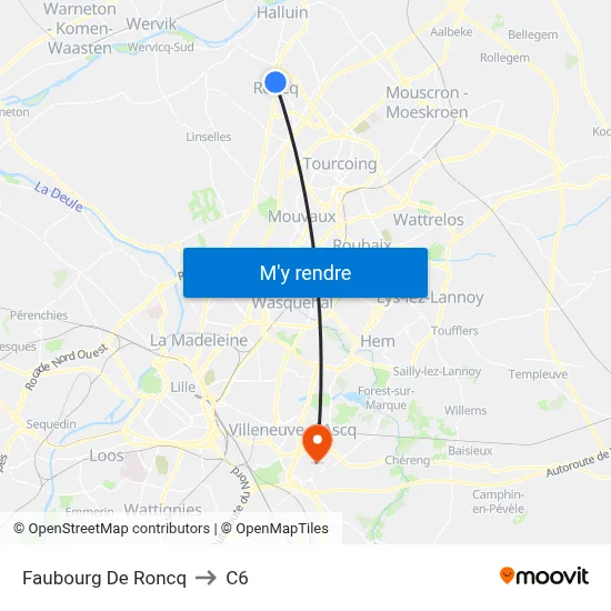 Faubourg De Roncq to C6 map