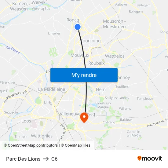 Parc Des Lions to C6 map