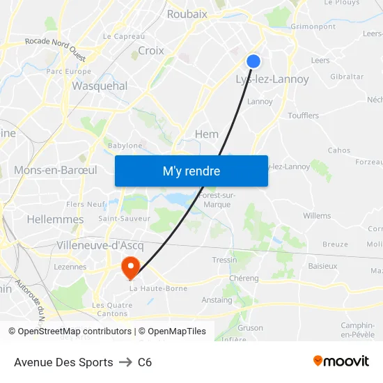 Avenue Des Sports to C6 map