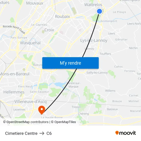 Cimetiere Centre to C6 map