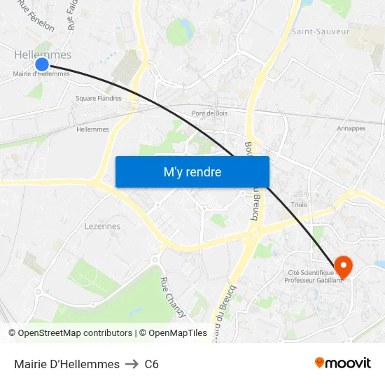 Mairie D'Hellemmes to C6 map