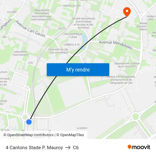 4 Cantons Stade P. Mauroy to C6 map