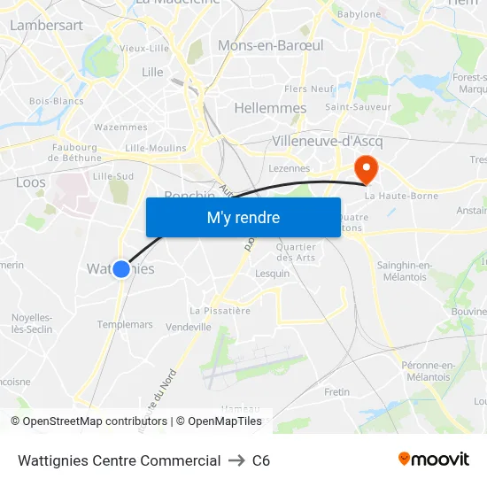 Wattignies Centre Commercial to C6 map