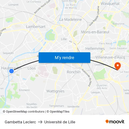 Gambetta Leclerc to Université de Lille map
