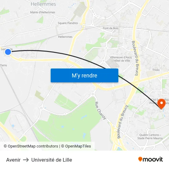 Avenir to Université de Lille map