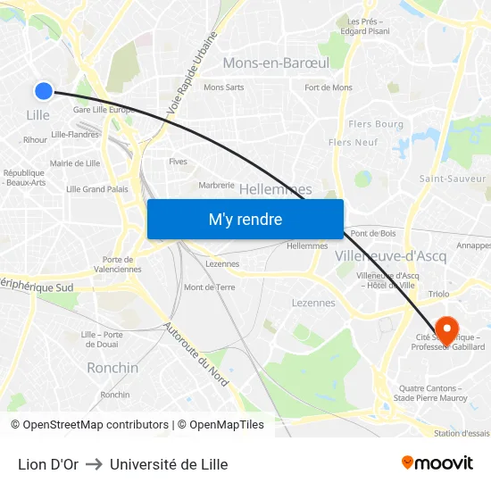Lion D'Or to Université de Lille map