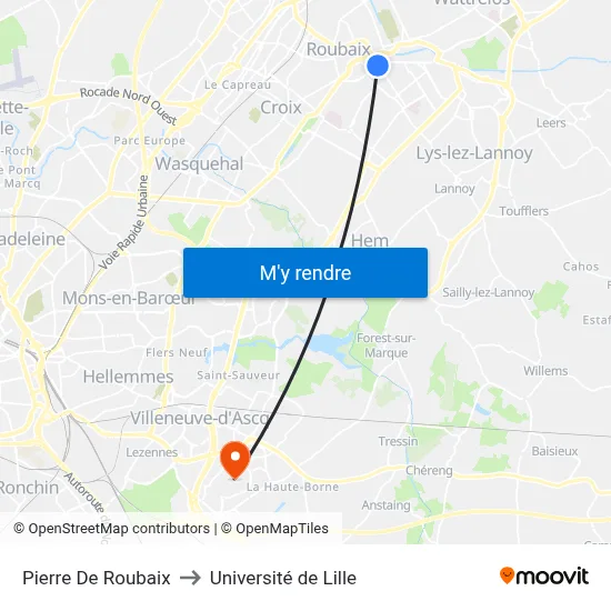 Pierre De Roubaix to Université de Lille map