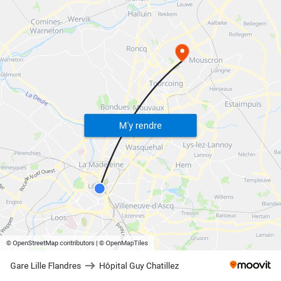 Gare Lille Flandres to Hôpital Guy Chatillez map