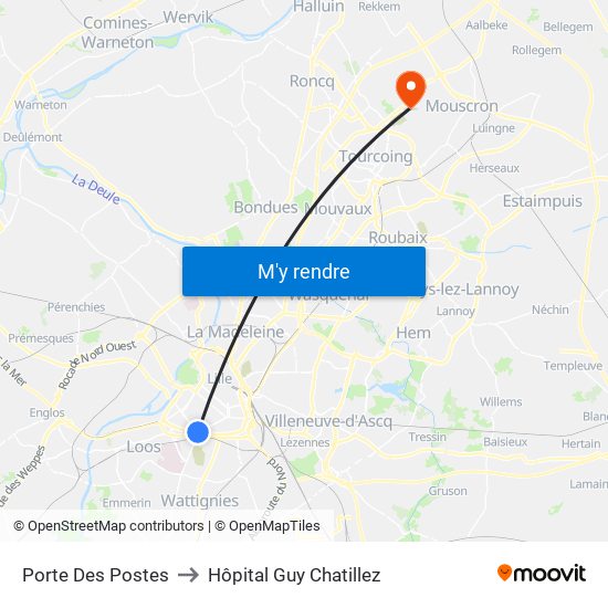 Porte Des Postes to Hôpital Guy Chatillez map