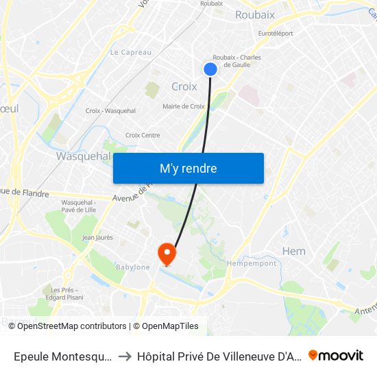 Epeule Montesquieu to Hôpital Privé De Villeneuve D'Ascq map