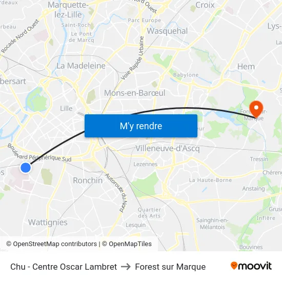 Chu - Centre Oscar Lambret to Forest sur Marque map