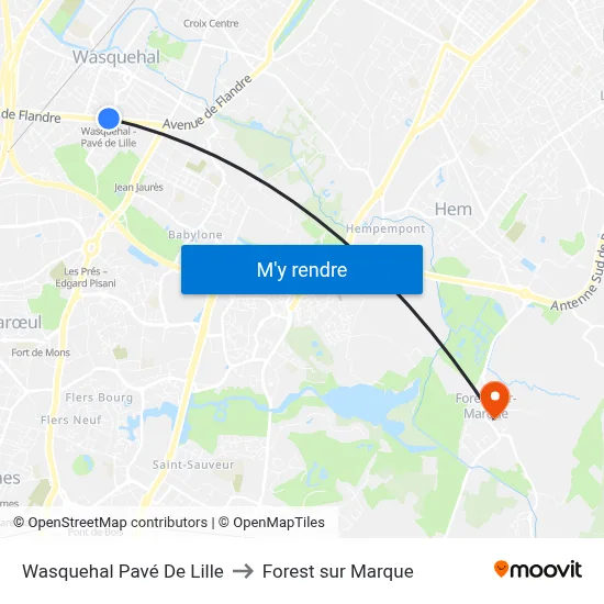 Wasquehal Pavé De Lille to Forest sur Marque map