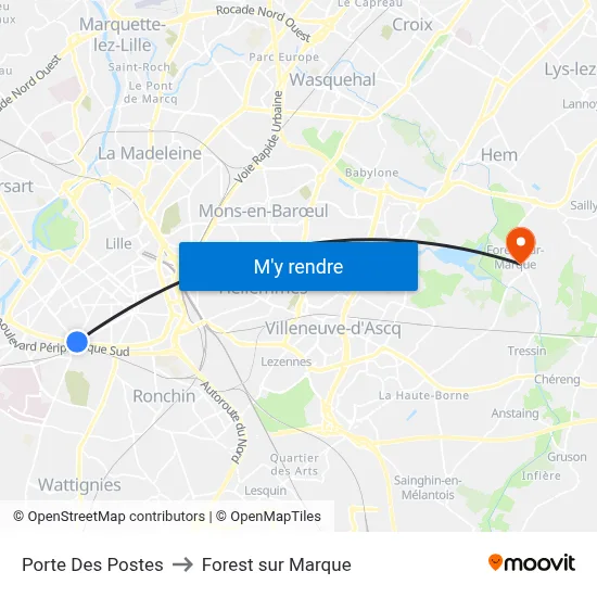 Porte Des Postes to Forest sur Marque map