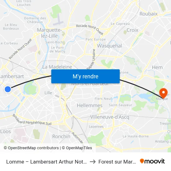 Lomme – Lambersart Arthur Notebart to Forest sur Marque map