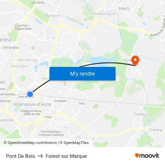 Pont De Bois to Forest sur Marque map