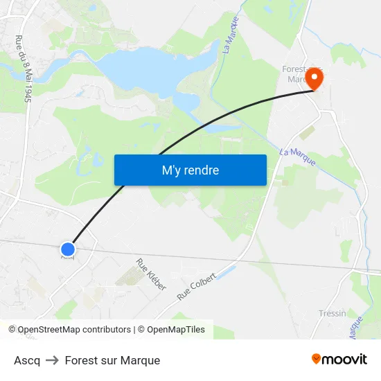 Ascq to Forest sur Marque map