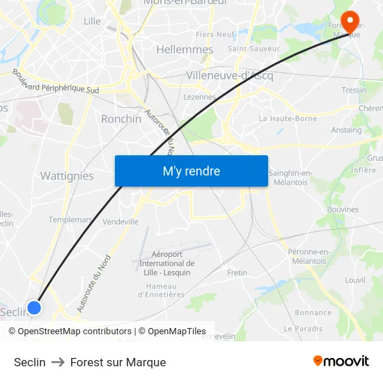 Seclin to Forest sur Marque map