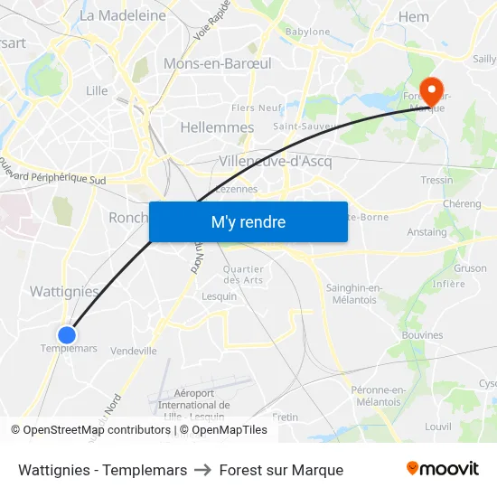 Wattignies - Templemars to Forest sur Marque map