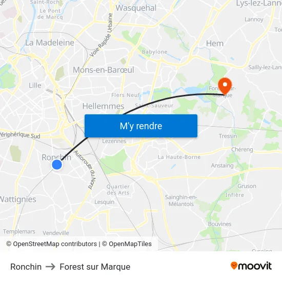 Ronchin to Forest sur Marque map