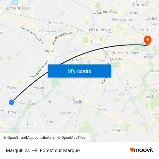 Marquillies to Forest sur Marque map