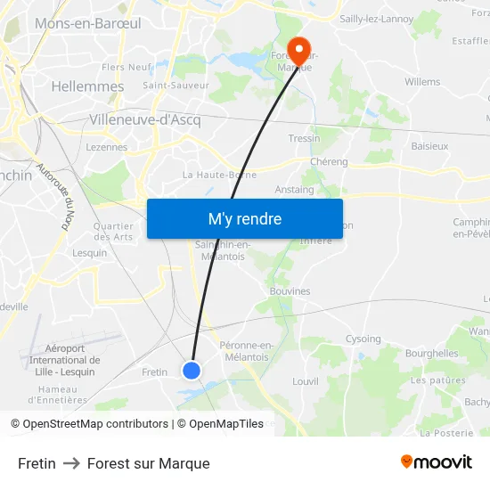 Fretin to Forest sur Marque map