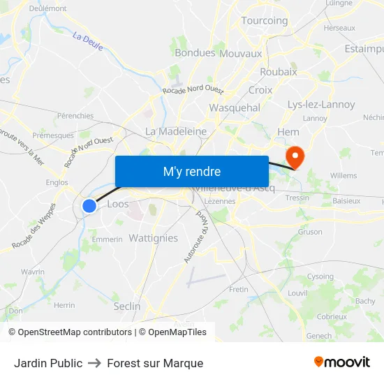 Jardin Public to Forest sur Marque map