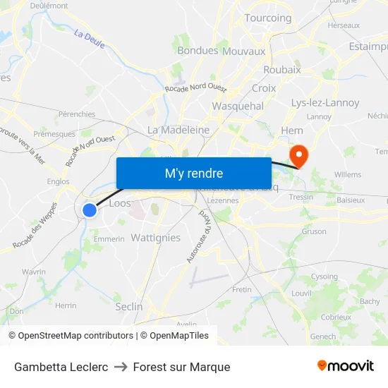 Gambetta Leclerc to Forest sur Marque map