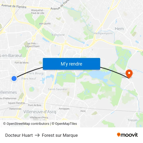 Docteur Huart to Forest sur Marque map