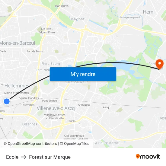 Ecole to Forest sur Marque map