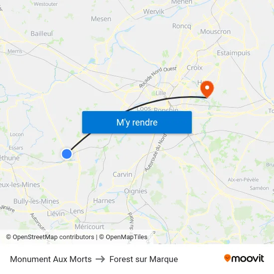Monument Aux Morts to Forest sur Marque map