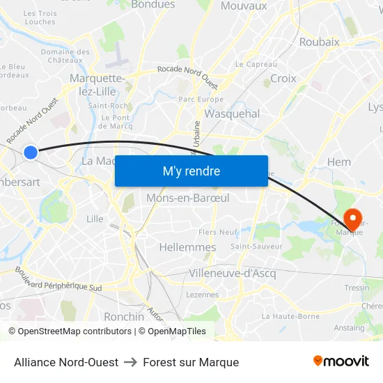 Alliance Nord-Ouest to Forest sur Marque map