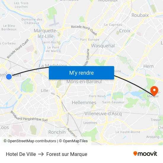 Hotel De Ville to Forest sur Marque map
