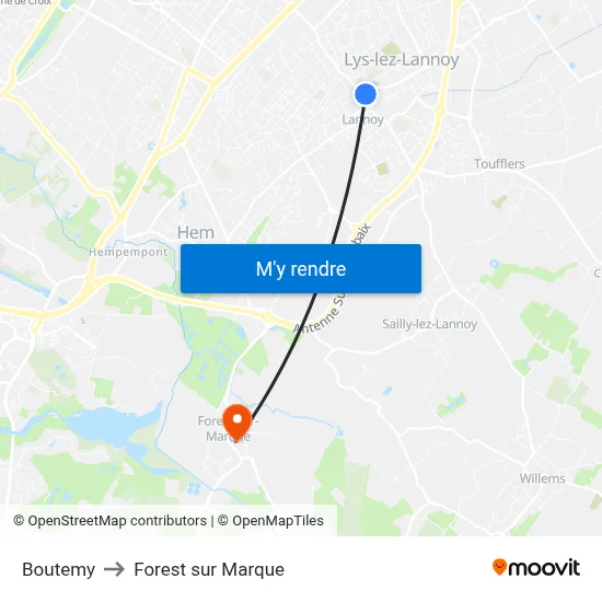 Boutemy to Forest sur Marque map