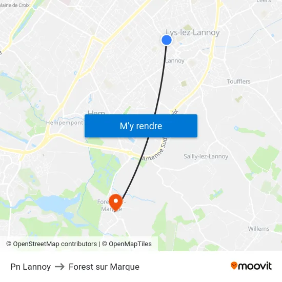 Pn Lannoy to Forest sur Marque map
