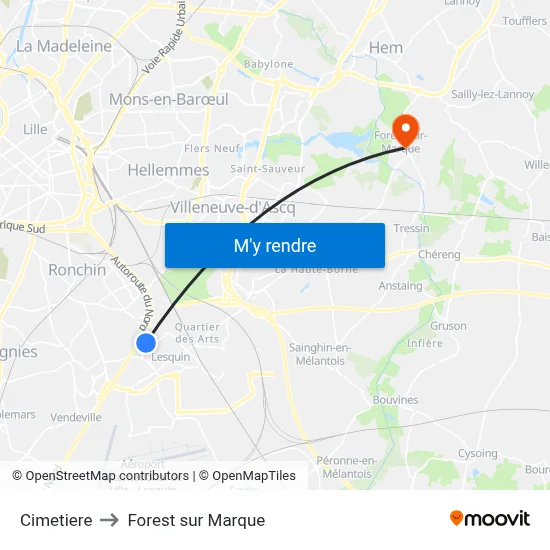 Cimetiere to Forest sur Marque map