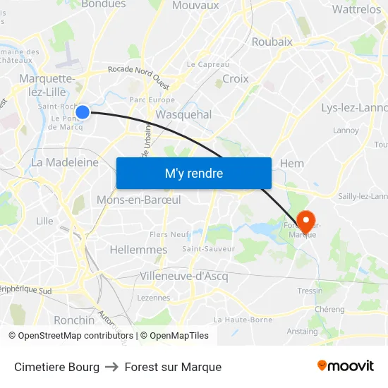Cimetiere Bourg to Forest sur Marque map