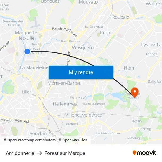 Amidonnerie to Forest sur Marque map