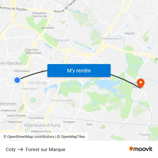 Coty to Forest sur Marque map