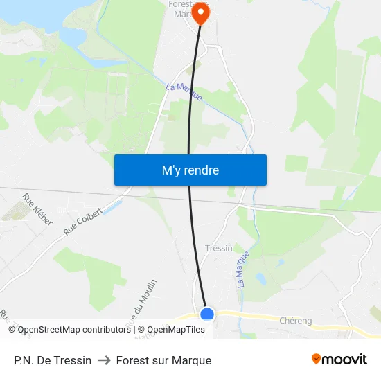 P.N. De Tressin to Forest sur Marque map