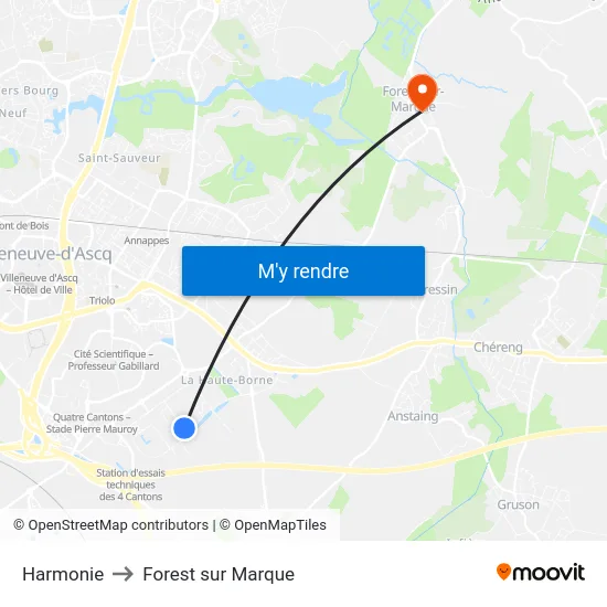 Harmonie to Forest sur Marque map