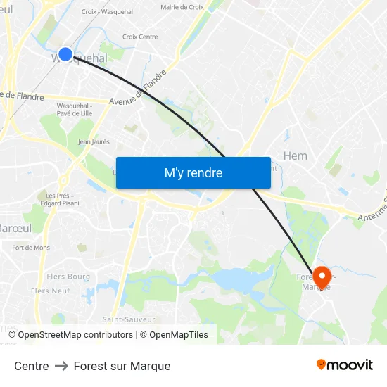 Centre to Forest sur Marque map