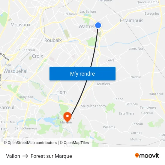 Vallon to Forest sur Marque map