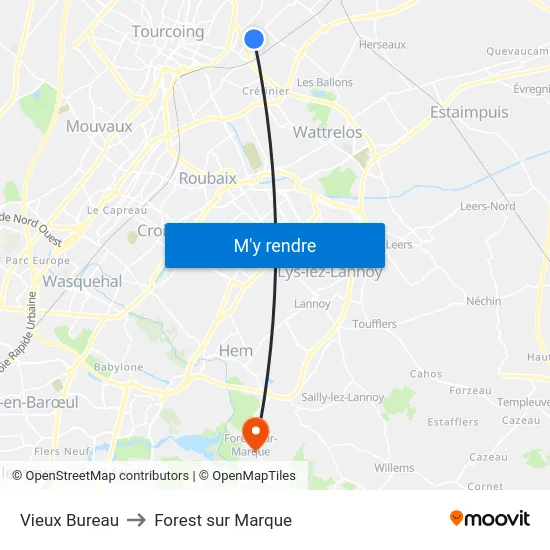 Vieux Bureau to Forest sur Marque map