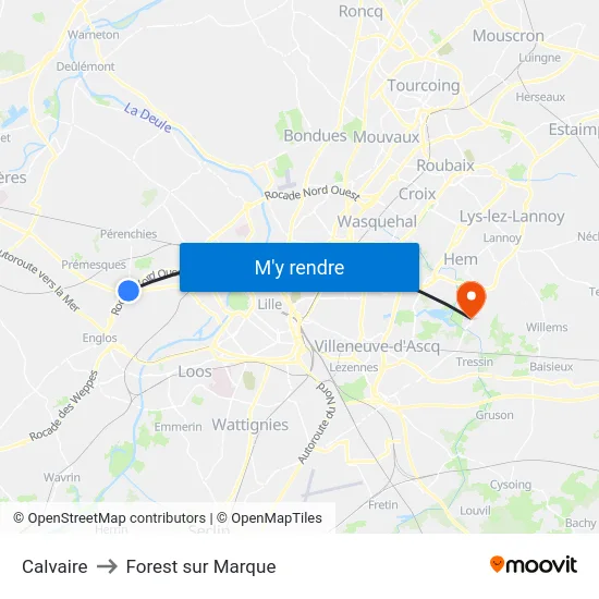 Calvaire to Forest sur Marque map
