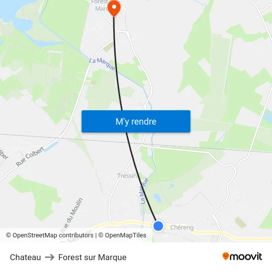 Chateau to Forest sur Marque map