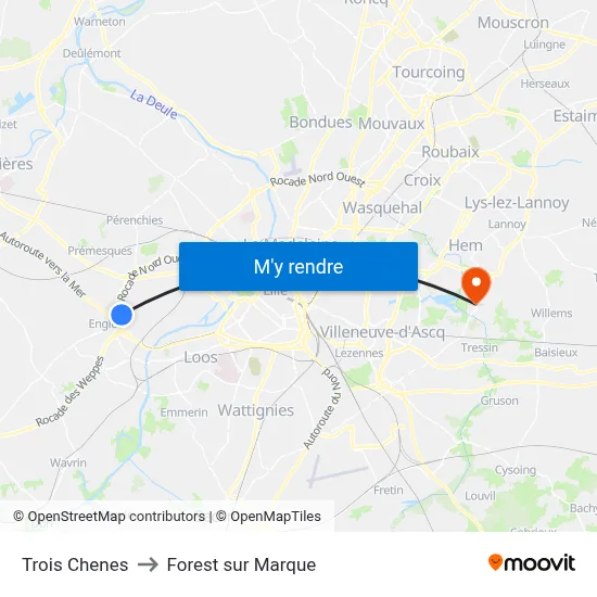 Trois Chenes to Forest sur Marque map