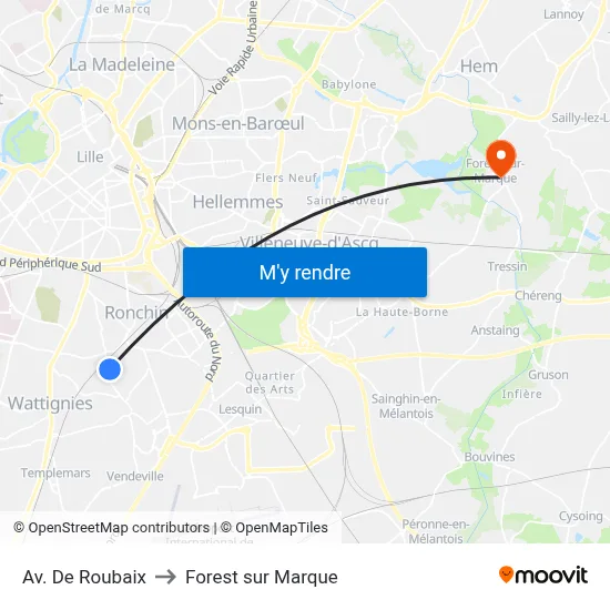 Av. De  Roubaix to Forest sur Marque map